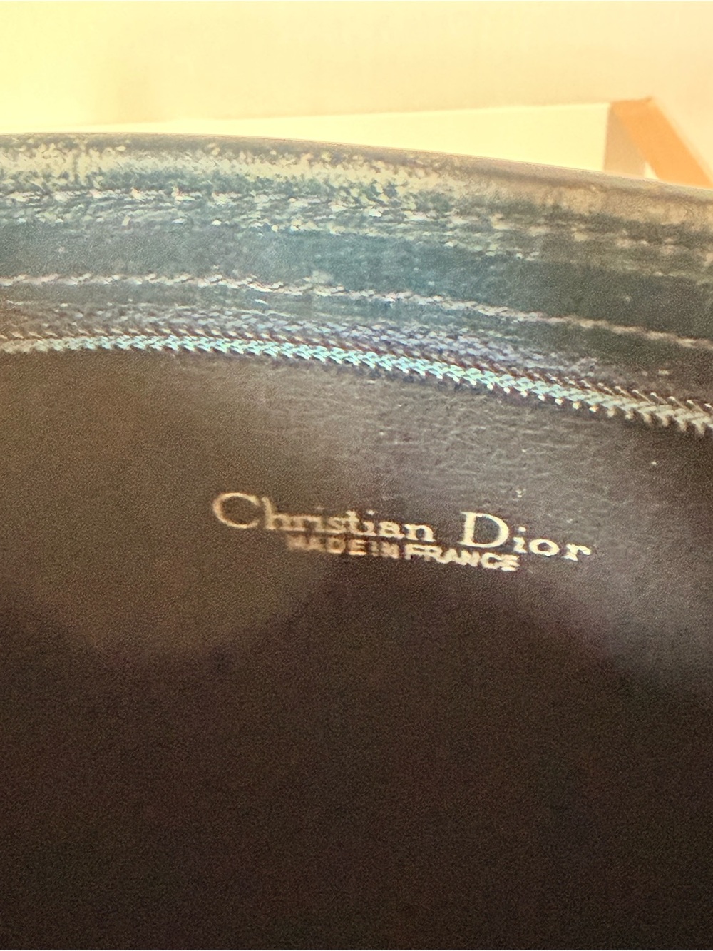 Vintage Christian Dior Navy Leather Shoulder Bag Clutch 1970s Plaque Logo - Picture 5 of 15